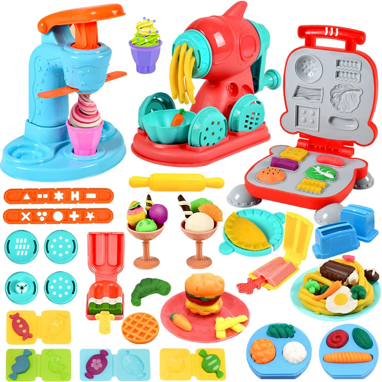 VBACALA 51-Piece Kids Clay Kitchen Playset with Ice Cream Tools